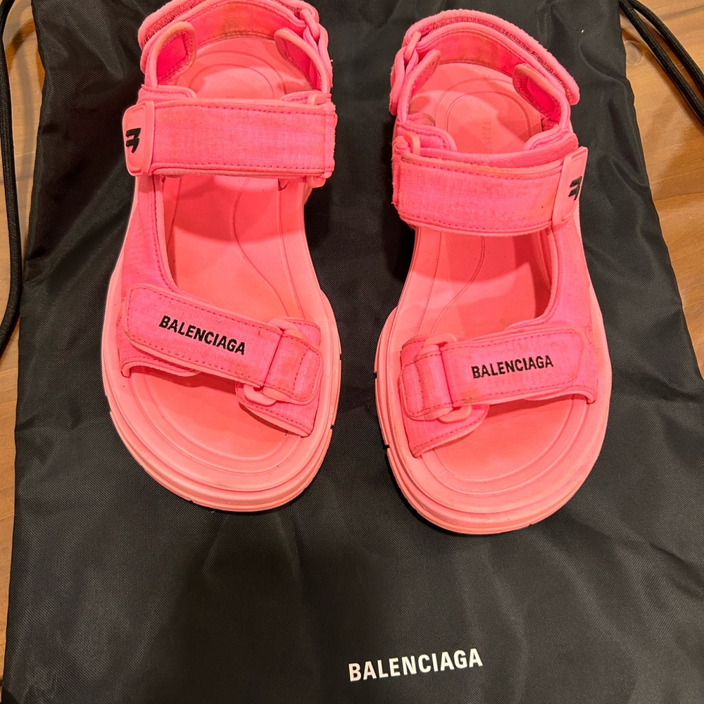 Balenciaga Tourist Sandal Fluorescent Pink 37 gently used - Picture 3 of 7